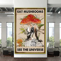 eat mushrooms see the universe hippie retro poster hippie art print home decor canvas wall art prints unique gift
