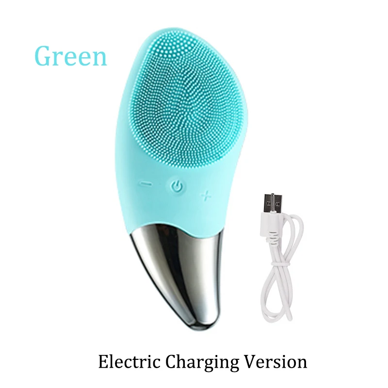 Green Electric Электрическая силиконовая щётка для очищения лица, Очищение лица, мойка, звуковая вибрация, массаж кожи, средство для удаления черных точек, очиститель пор и пятен - Цвет: Green Electric
