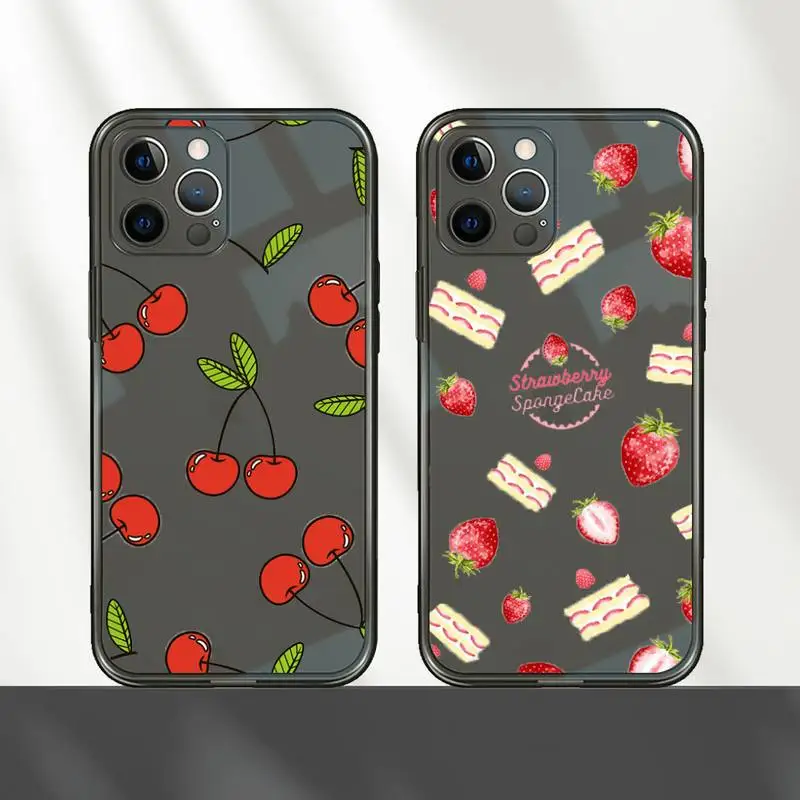 

Fruit Strawberry Cherry pattern Phone Case Transparent for iPhone 7 8 11 12 se 2020 mini pro X XS XR MAX Plus