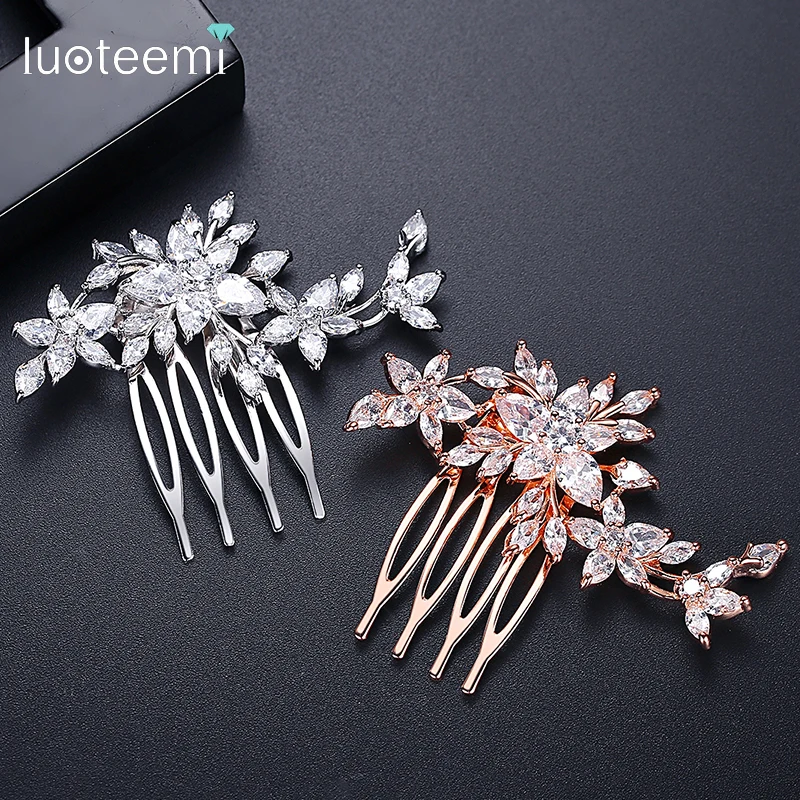 

LUOTEEMI Top Quality Flower Hair Comb for Women Wedding Hair Ornaments for Bridal Two Colors Flowers Headpiece Christmas Jewelry