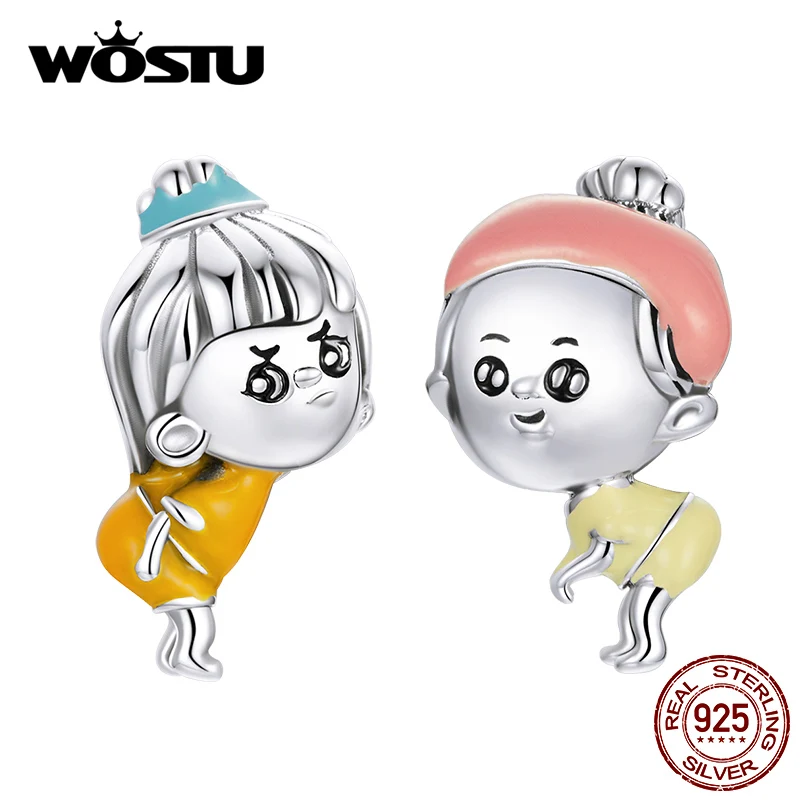 

WOSTU 925 Sterling Silver Charm Lover Bead Boy & Girl Pendant Fit Original Bracelet Necklace DIY Jewelry CQC1844