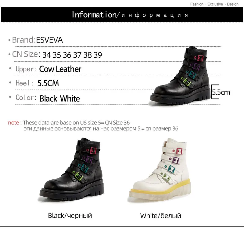 

ESVEVA 2021 Cow Leather Ankle Boots Autumn Winter Round Toe Ladies Square Heel Fashion Leisure Women Shoes Size 34-39