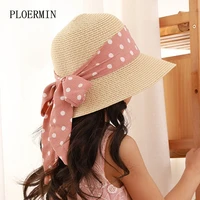 new childrens straw hats leisure ribbon bow hat outdoors anti uv sun hat for girls summer beach cap panama baby hats caps