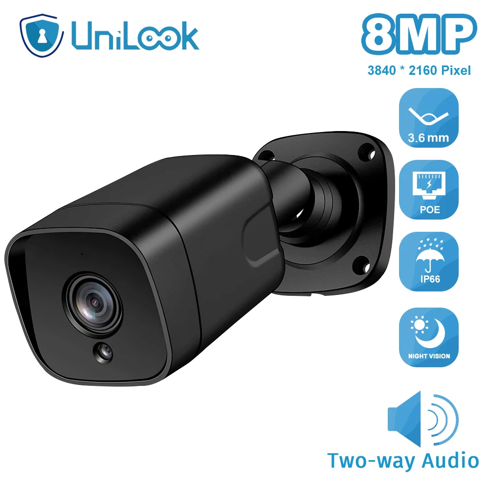 

UniLook 4K 8MP IP камера безопасности Открытый POE со слотом для sd-карты камера видеонаблюдения Двусторонняя аудио 25 м IR