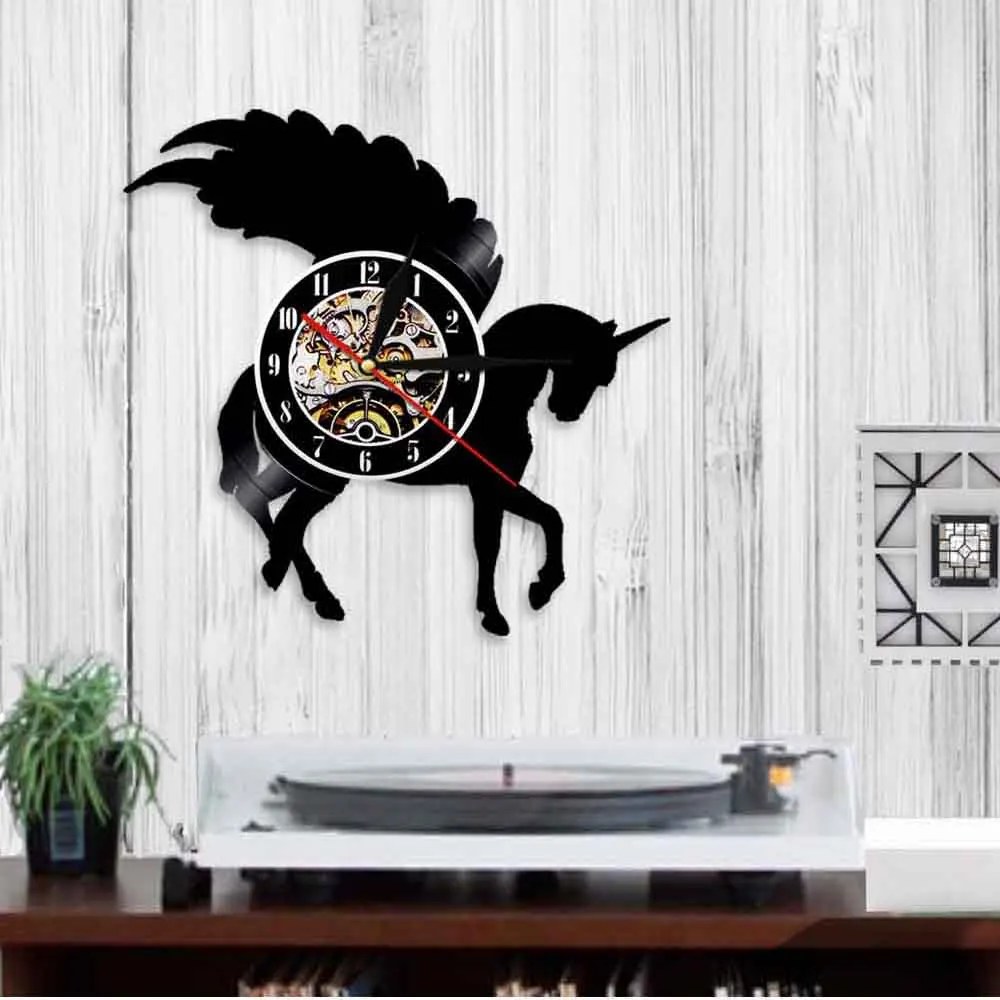 Настенные часы с блестками виниловые украшения изображением единорога лошади