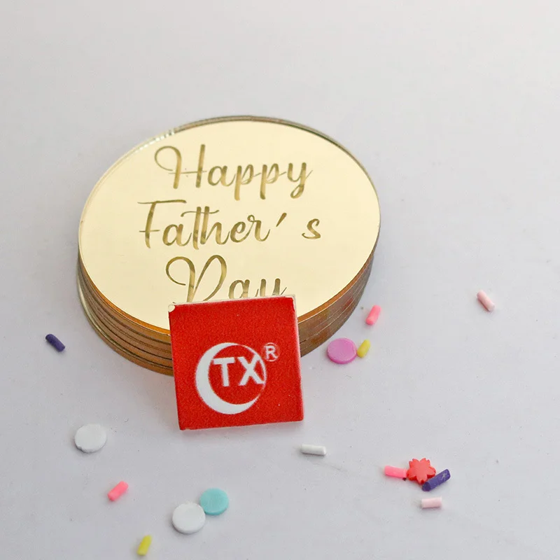 

1pc New Gold Happy Father's Day Cupcake Topper Rose Gold Acrylic Cake Topper for Dad Birthday Party Cake Decorations 5cm Circle