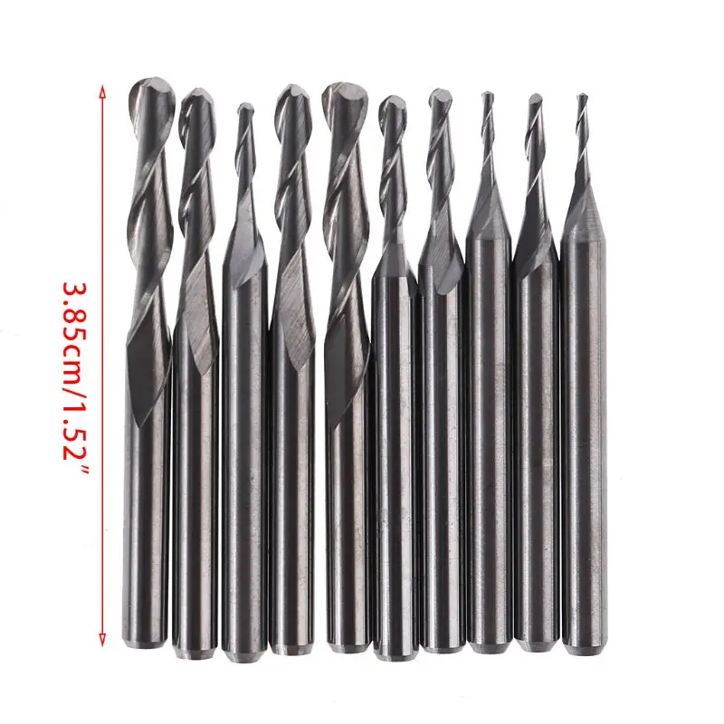 

10pcs 1/1.5/2.0/2.5/ 3.175mm Carbide Ball Nose End Mill Engraving Router bit