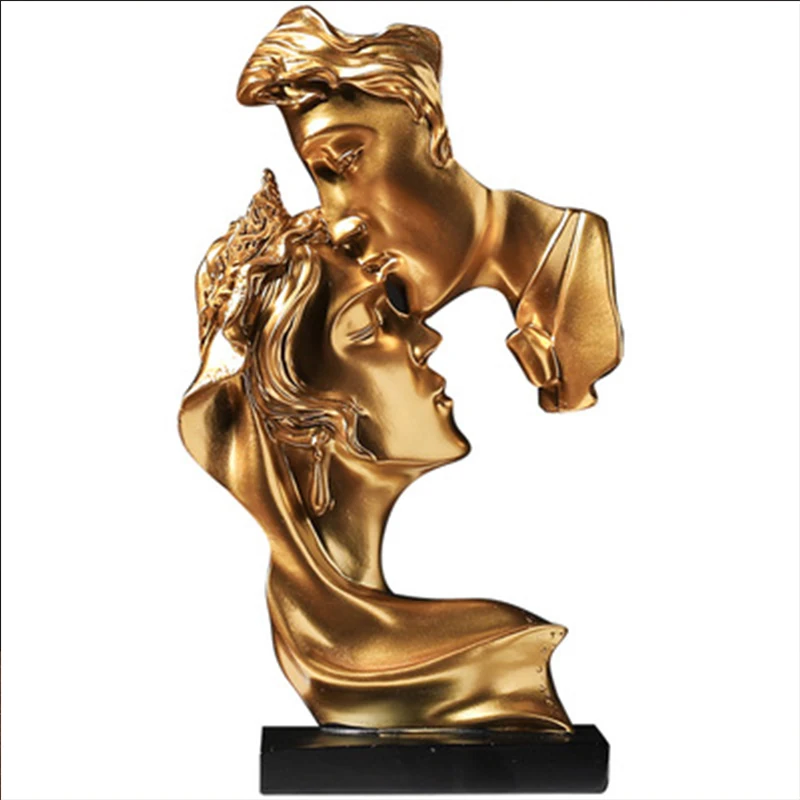 

Golden Souble-sided Ornaments Couple Kissing Resin Statue Sculpture Desktop Decoration Home Decor Furnishings