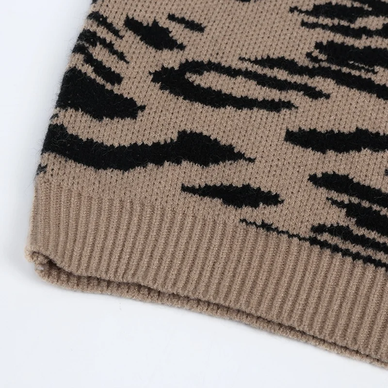 

Women's Fashion Casual Leopard Print Drawstring Hooded Long Sleeve Knit Sweater