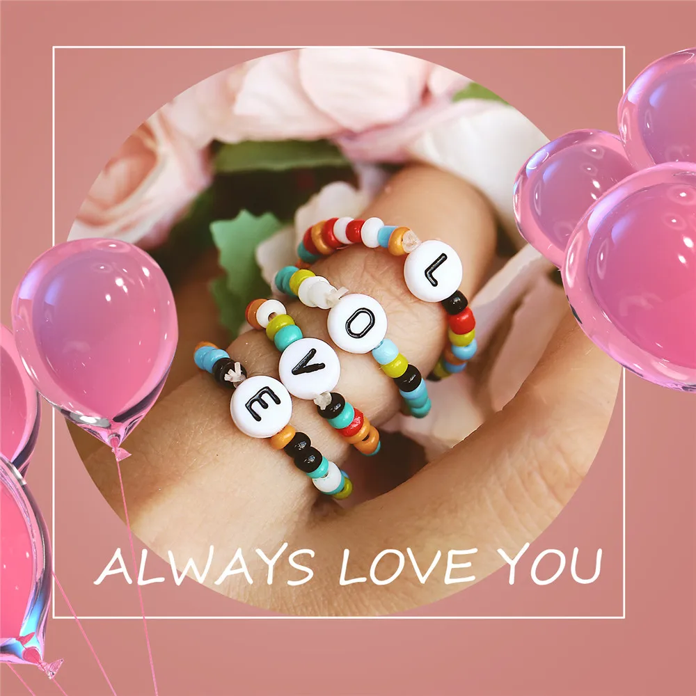 Женский набор колец IF YOU регулируемое кольцо из смолы с надписью Love богемное