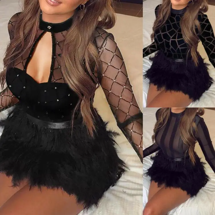 2020 весеннее женское сексуальное платье с длинным рукавом и круглым вырезом