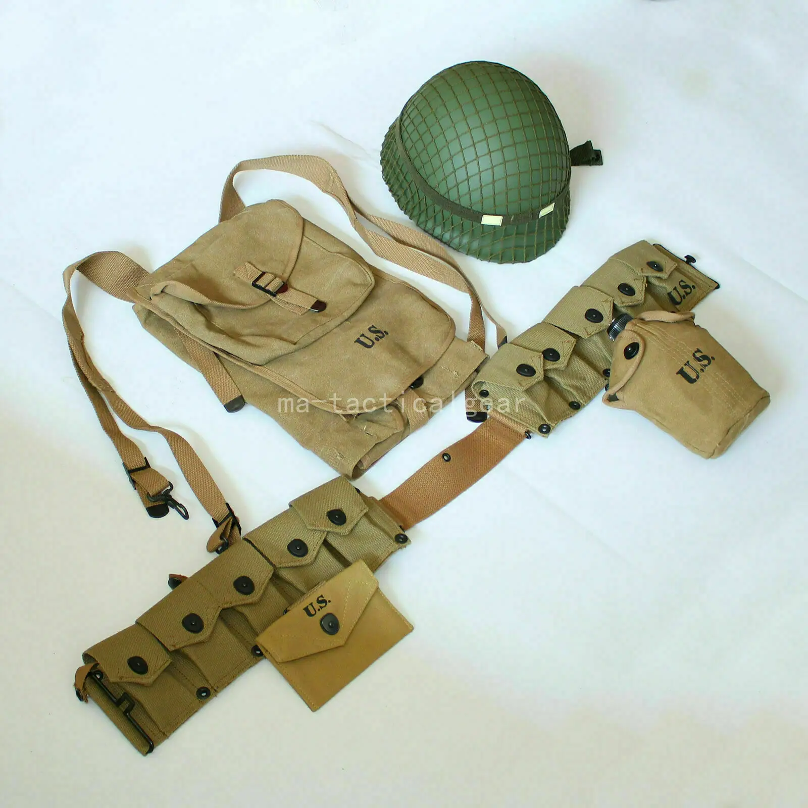 WW2 US Army Soldier Gear M1928 Haversack M1 Helmet Bar Belt Tools Bag Canteen SET MILITARY EQUIPMENT COLLECTION WAR REENACTMENTS | Спорт и