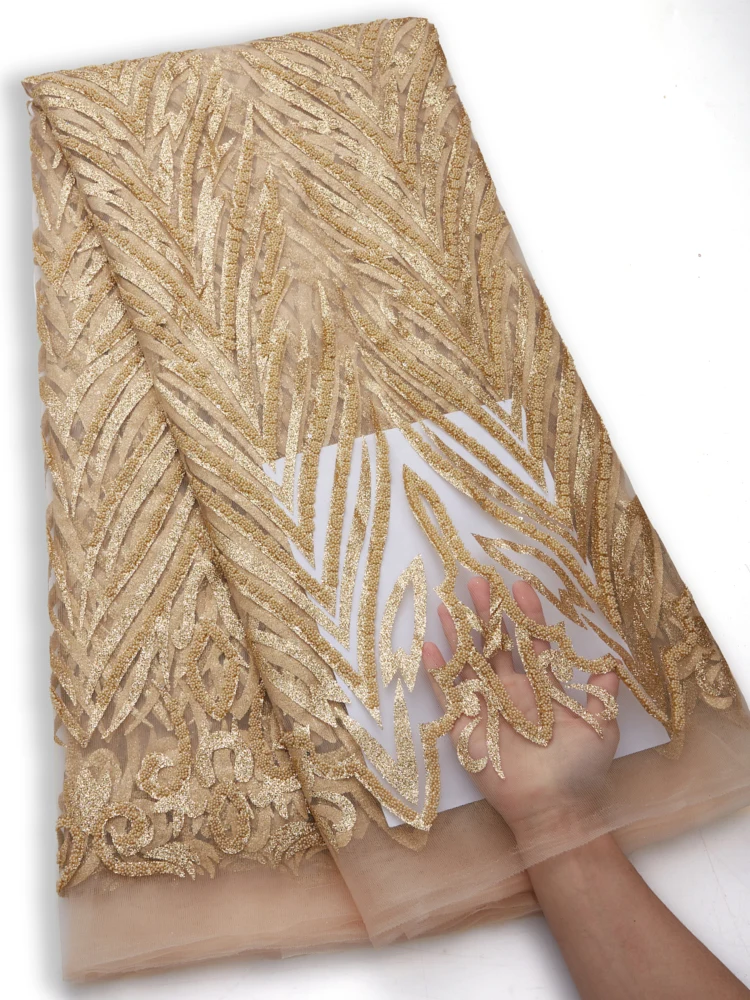 

Высококачественная африканская кружевная ткань 2022 с блестками и бусинами, французская Тюлевая сетчатая кружевная ткань для нигерийских же...