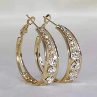 female big hoop earrings rhinestone earrings hanging geometric shiny circle womens accessories gold color jewelry wedding gifts