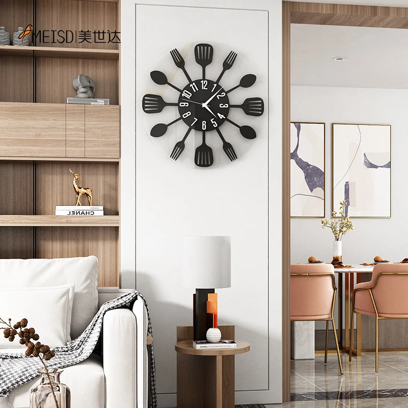 MEISD 2020 акриловое волокно Кухня часы для ресторана черный творческая вилка и ложка