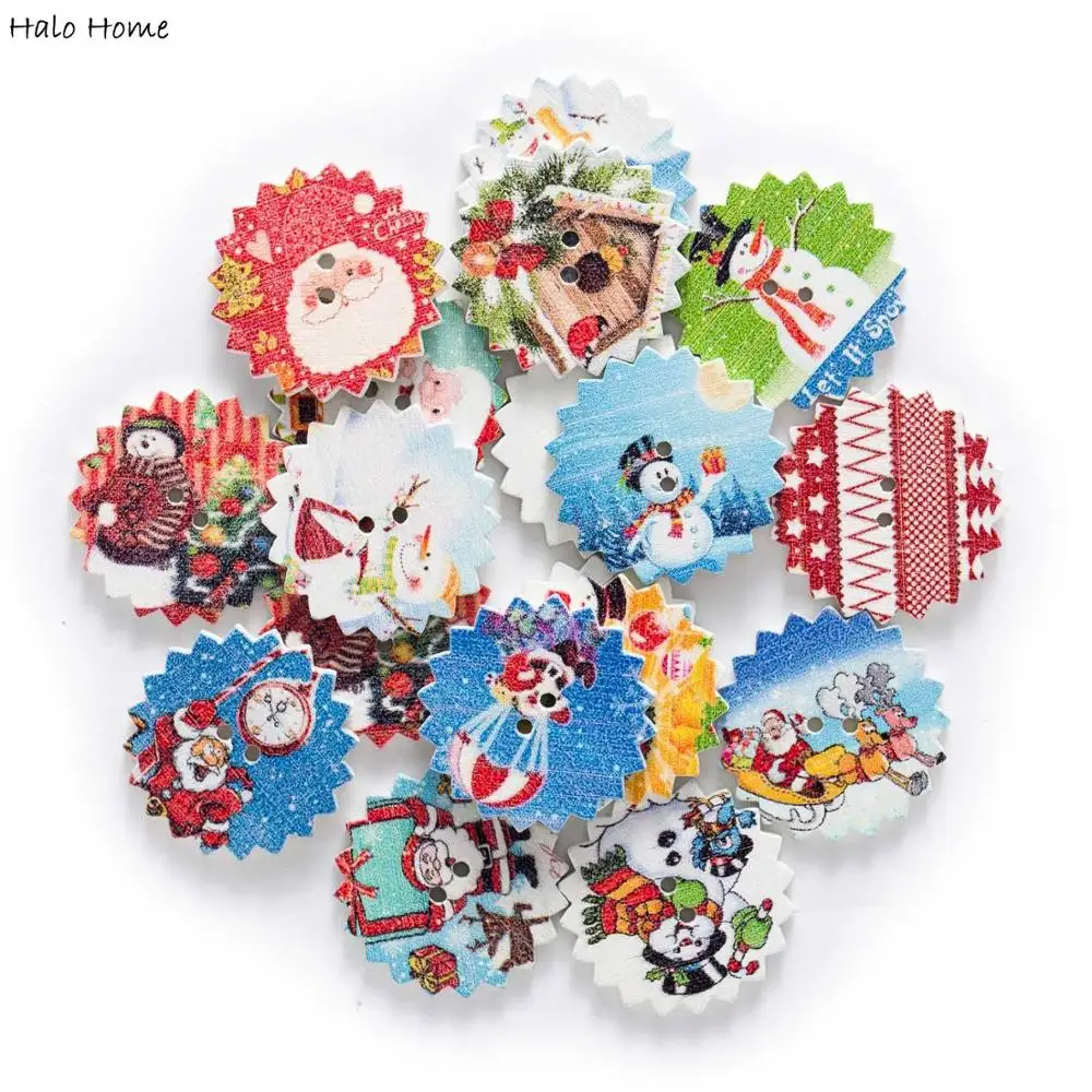 

50pcs Round Christmas series Christmas Theme Wooden Buttons for Sewing Scrapbooking Clothing Crafts Accessories Decor 25mm