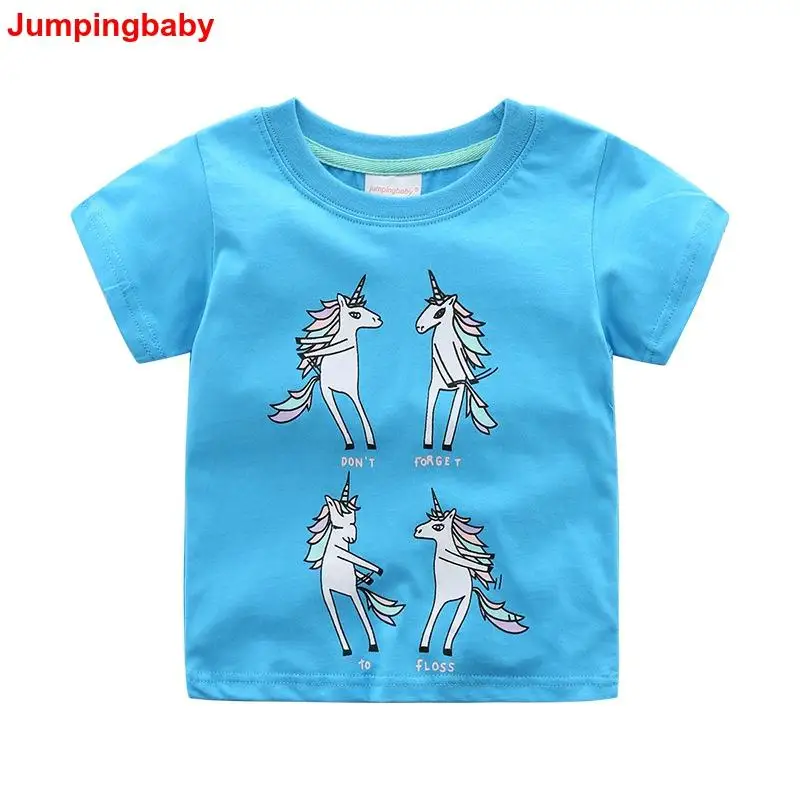 Jumpingbaby 2021 Girls Unicorn T-shirt Vetement Fille Kids T Shirt Baby Girl Clothes Summer Tops Animal Print Tshirt Koszulka