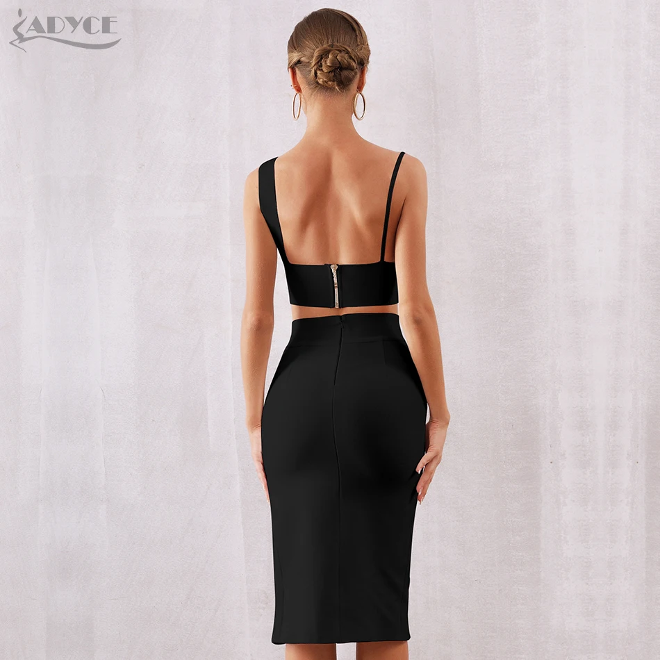 ADYCE, новинка, летний женский белый облегающий бандажный комплект, Vestido, комплект из 2 предметов, сексуальный топ на бретельках, вечернее платье в стиле знаменитостей