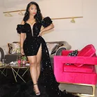 Блестящие черные платья Дубая для выпускного вечера 2022, сексуальная короткая одежда для вечеринки, длинное вечернее платье с высоким разрезом без спинки 