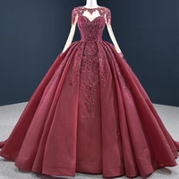 princess burgundy quinceanera dress beaded dubai evening gown long sleeve puff prom party dress sweet 16 red ball gown