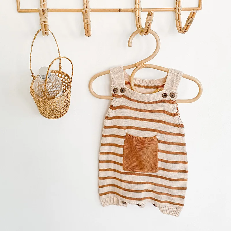 

infant baby boys girls autumn sleeveless sweater striped packet outwear rompers toddler newborn kids jumpsuits 0-18M