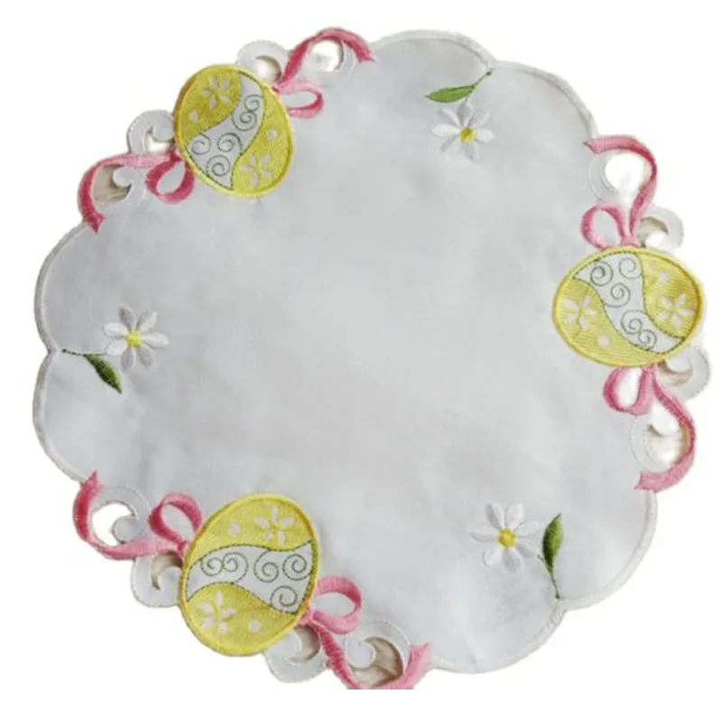 

HOT Easter eggs satin embroidery lace table place mat pad cloth cup coaster dish tea placemat doily kitchen Accessories