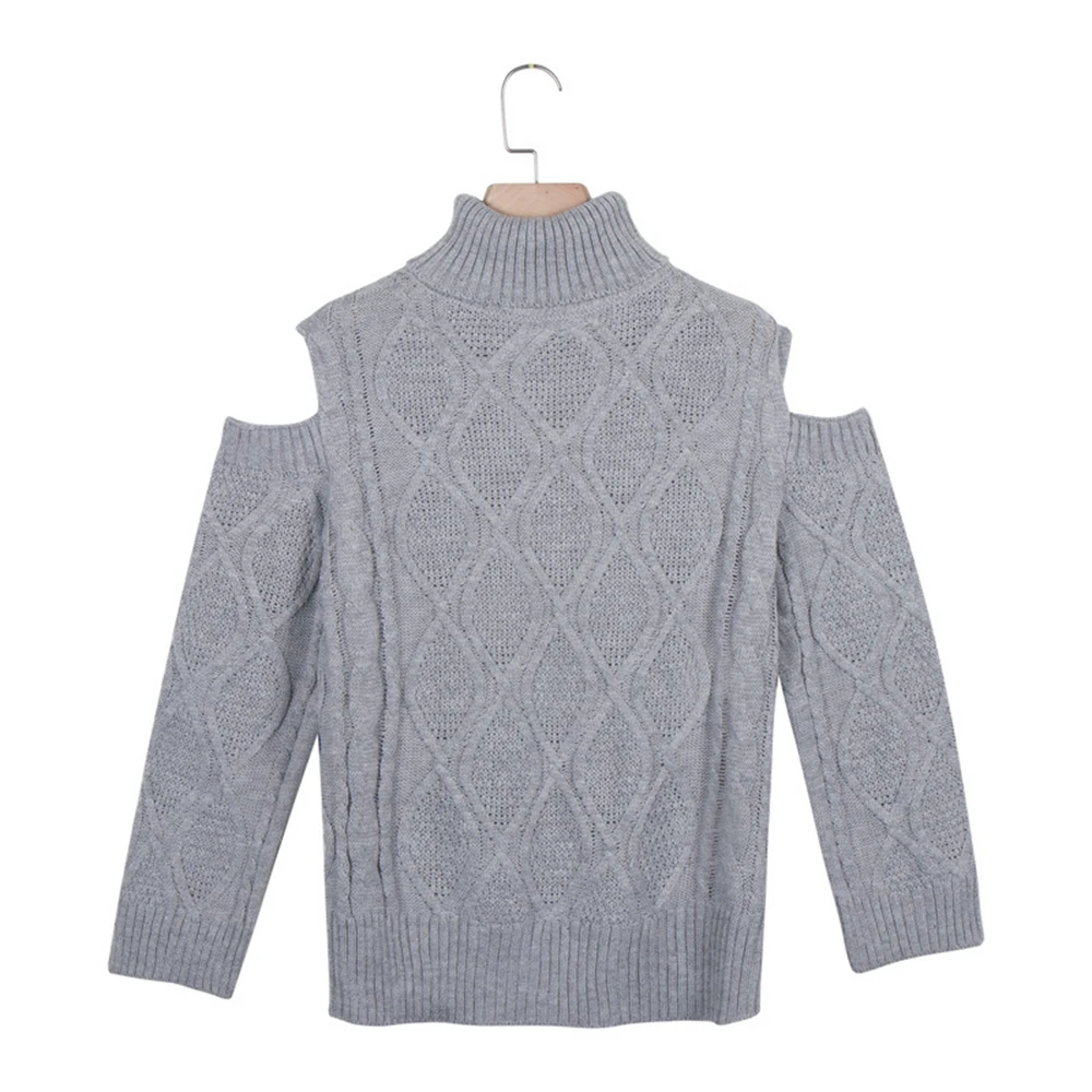 Women Turtleneck Sweater Sexy Off Shoulder Solid Color Knitted Sweaters Fall and Winter Hollow Out Long Sleeve Pullover Tops | Женская