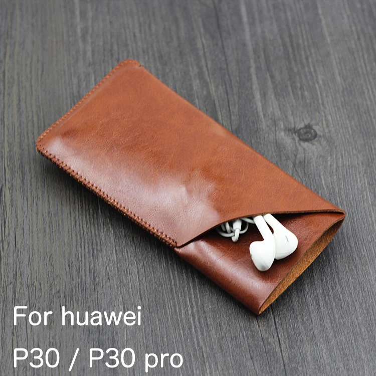 

P30 PRO Double layer Universal Fillet holster Phone Straight leather case retro simple style For Huawei P30PRO pouch Double