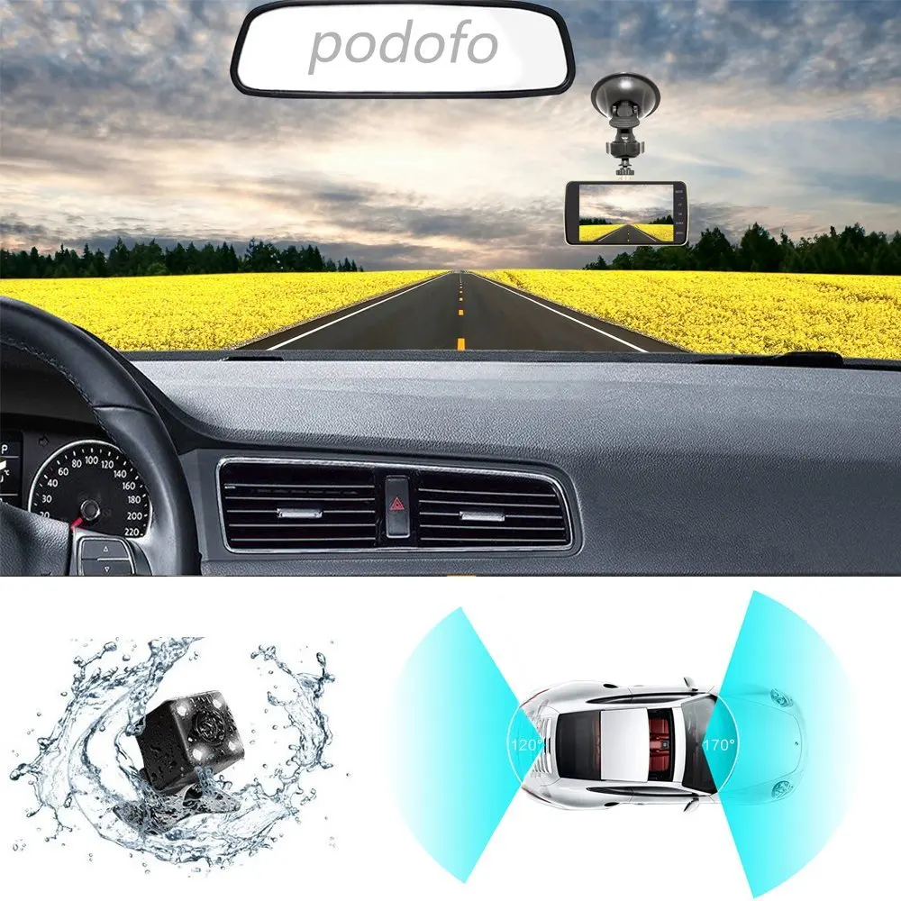 Podofo 4 0 &quotNovatek Автомобильная камера с двумя объективами Dach Cam DVR видеорегистратор