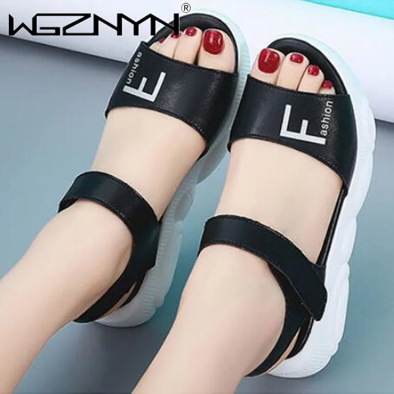 

Сандалии женские из натуральной кожи, Повседневная пляжная обувь на платформе с открытым носком, мягкая прострочка, удобная прогулочная об...