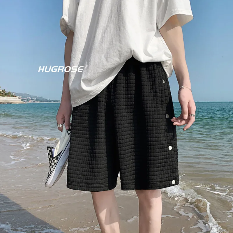 

Summer Solid Color Beach Pants Men Korean Fashion Loose Casual Shorts Men Harajuku Streetwear Straight Five-point Pants Men