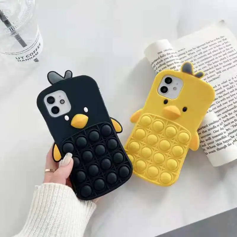 

Kawaii Backpack Chick Case for Iphone11 12Pro Max Xr Simple Dimple Fidget Toys Push It Bubble Soft Silicone Phone Cover