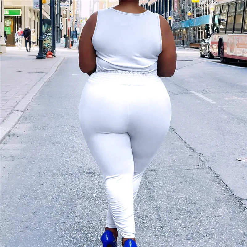 

WUHE Tracksuits Summer Two Piece Sets Off Shoulder Lace Up O Neck Sleeveless Tanks Top and Pockets Pants Sports Casual Wear