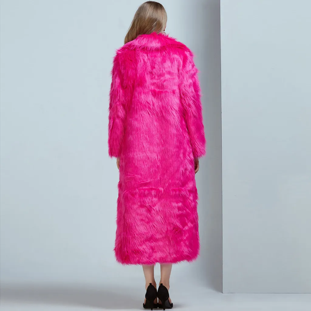 Ladies Faux Fur Wool Lamb Long Coat Fashion Women Outwear Long Sleeves Warm Coat Plush Jacket Long Overcoat Solid Plus Size