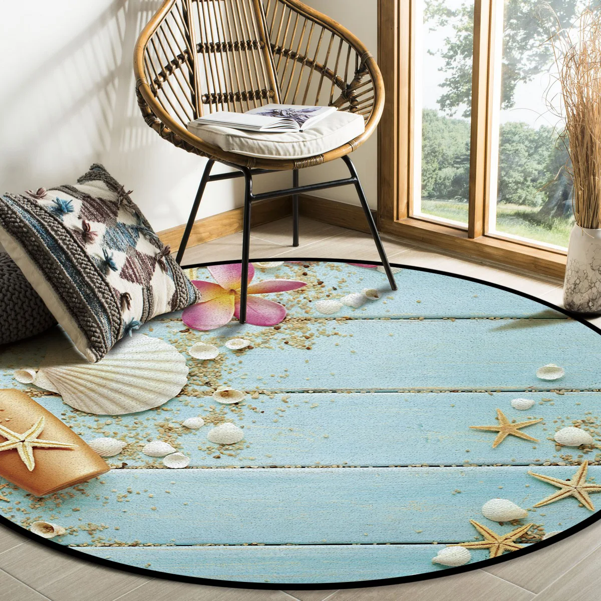 Ракушки морские звезды цветы круглая ковровая Чистка сверхмягкий ковровый