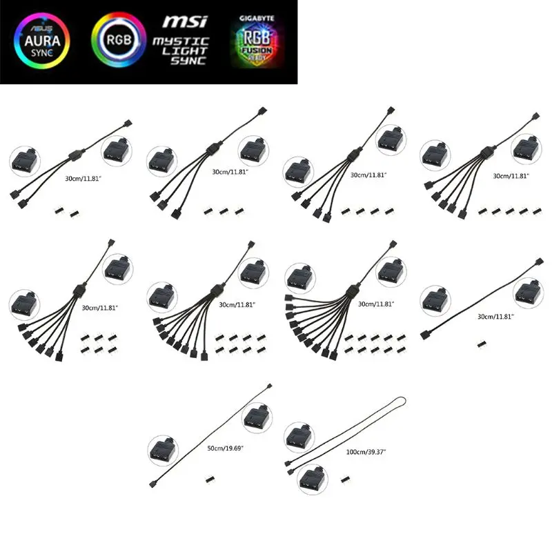 

5V 3Pin Interface Transfer Extension Cable RGB Splitter Cord for A-SUS MSI Motherboard Aura Sync Hub