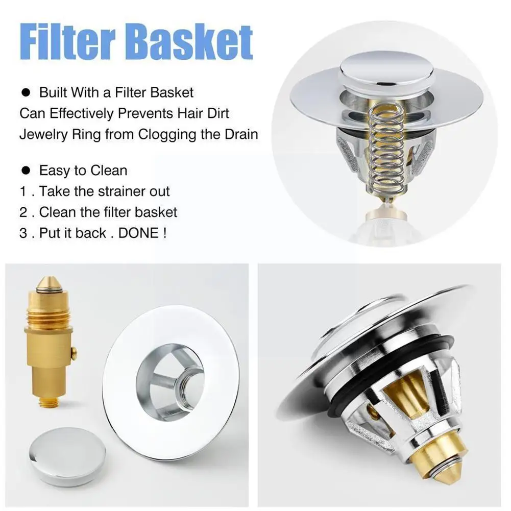 

Universal Basin up Drain Filter Metal Bounce Core Push-type Tool Build-in Basin Dropshipping Drain Filter up Strainer J0E9