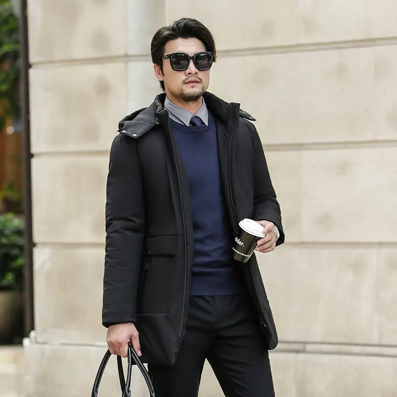 New Winter Down Jacket Male High Quality Waterproof Thick Warm Long Cotton Coat Male Detachable Cap Winter Parkas - Цвет: black
