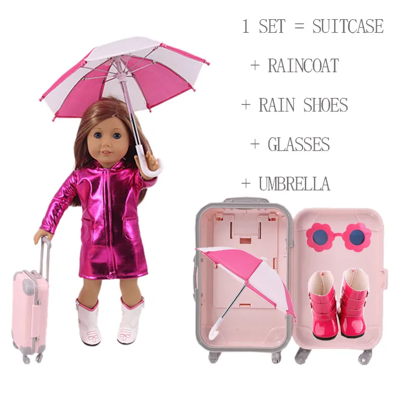 Плащ дождя сапоги Зонт очки багажник комплект подходит 18 дюймов American &amp 43 см для