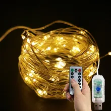 Cadena de luces LED de alambre de cobre USB con guirnaldas remotas, decoraciones navideñas para el hogar, habitación, decoración de boda al aire libre