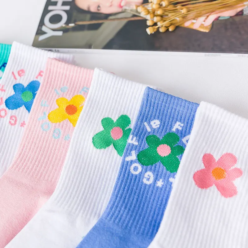 Женские носки с длинным рельефным рисунком в стиле Харадзюку хлопковые для