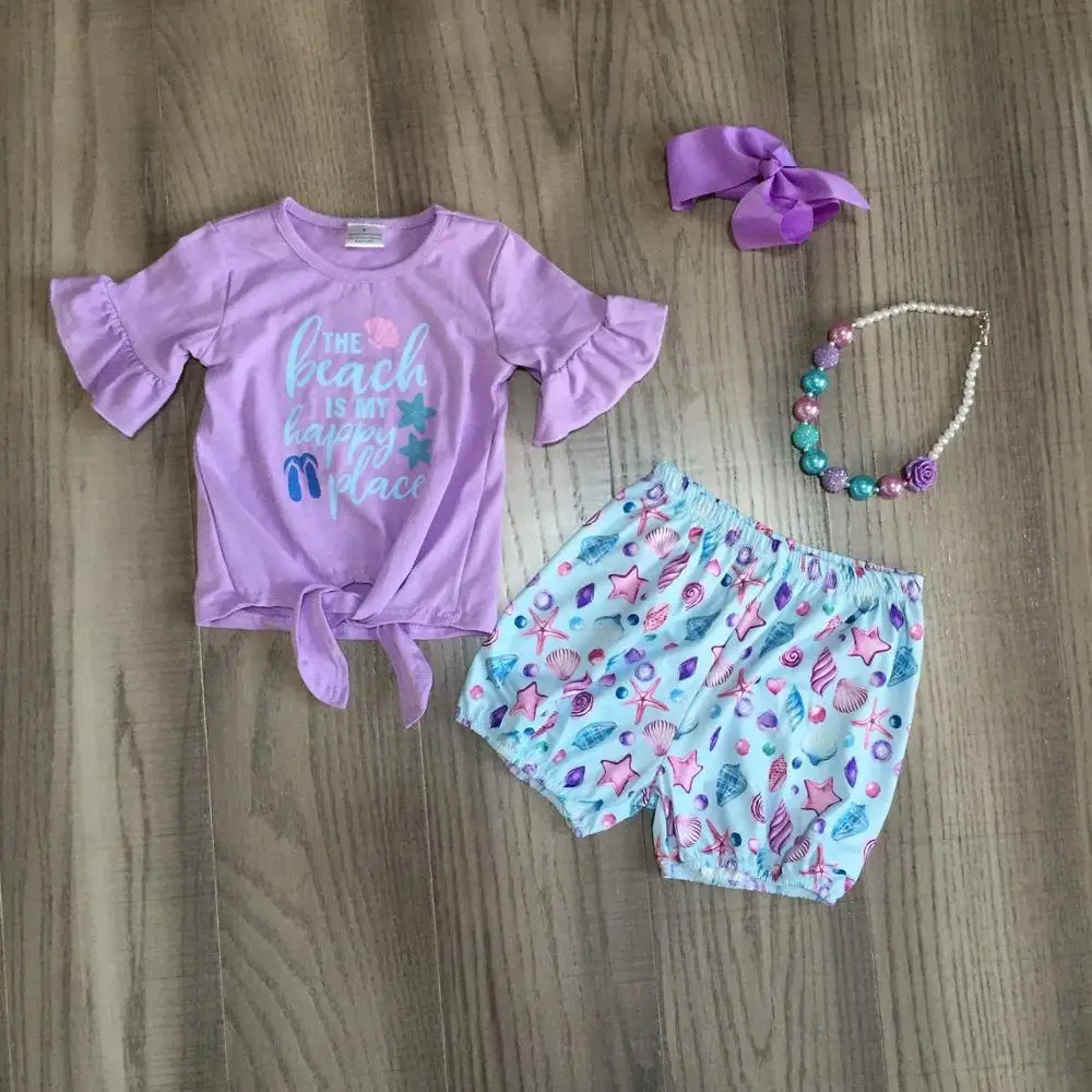 Летняя одежда для маленьких девочек рубашка с лавандой шорты морскими звездами и