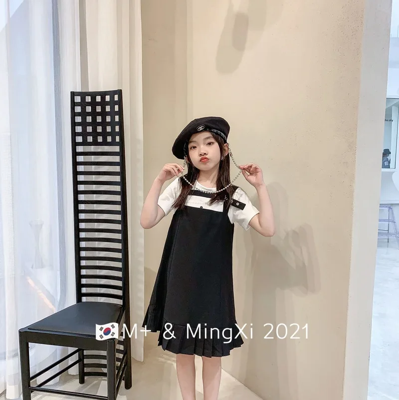 

Детская одежда, Новинка лета 2021, Детский костюм, модная футболка и юбка для маленьких девочек из двух предметов