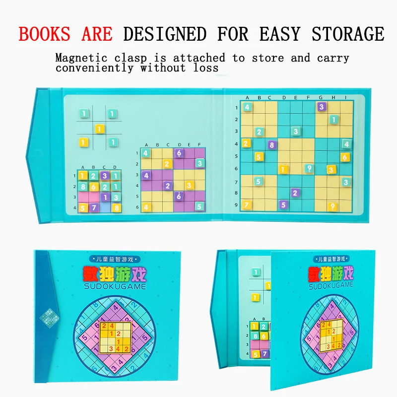 

4-in-1 Magnetic Wooden Sudoku Game Children's multi-functional 4/6/9 Palace Grid Puzzle Thinking Training Educational Toys Gift