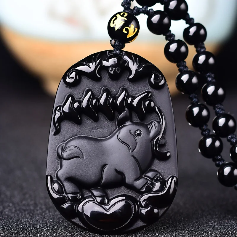 Ожерелье из натурального черного обсидиана с бусинами ручная работа подвеска в