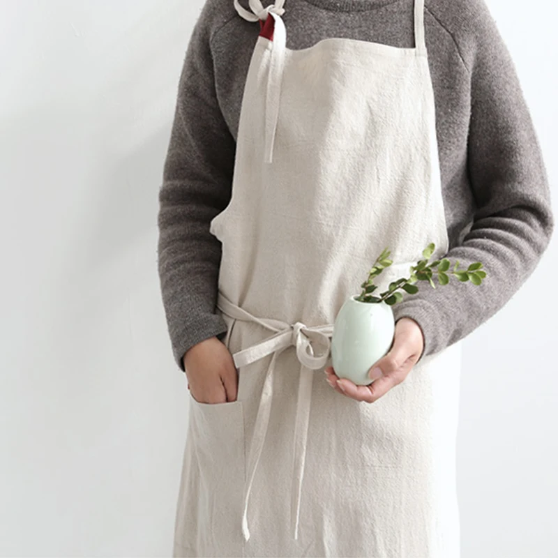 Короткий высококачественный моющийся супер большой фартук из хлопка и льна для