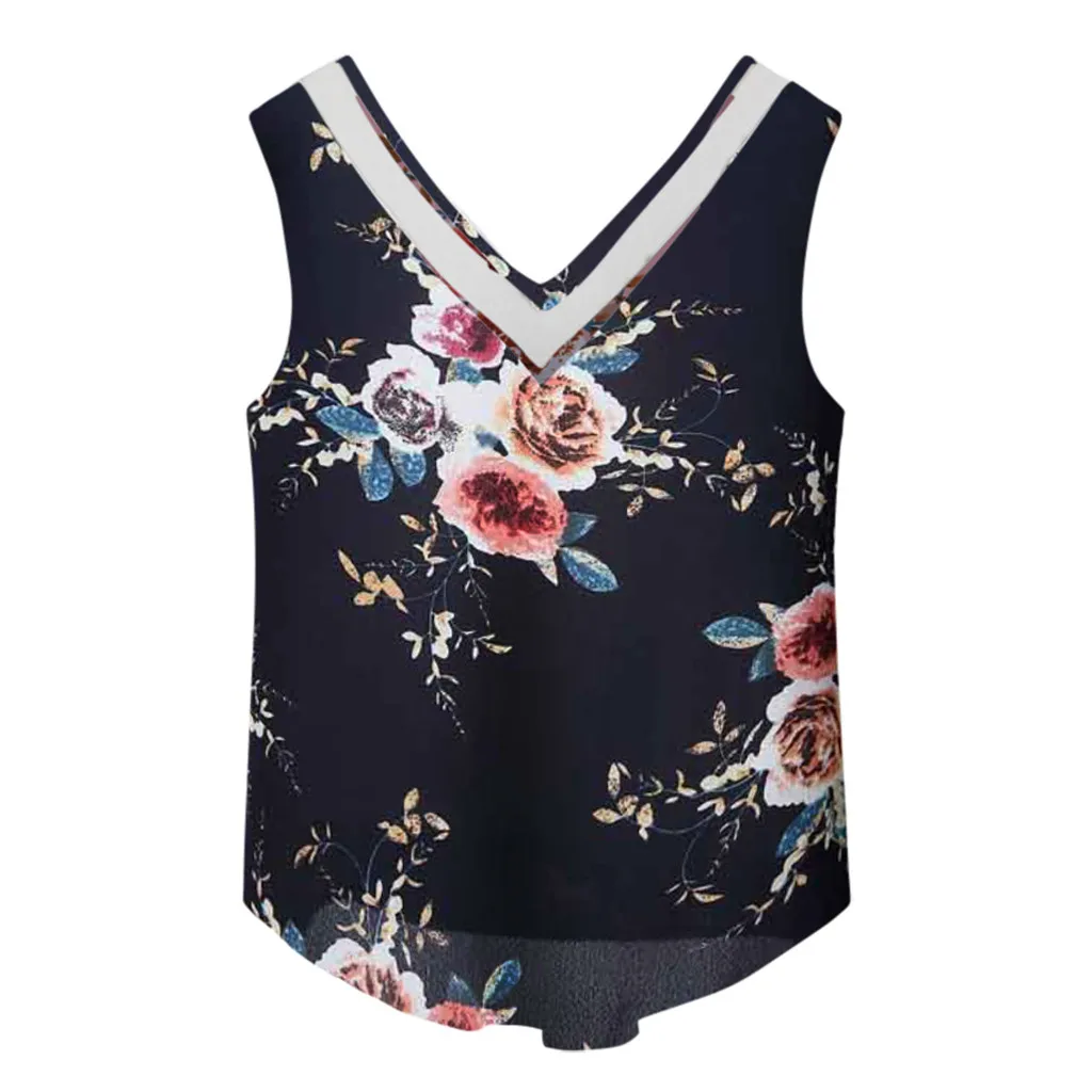 Женские цветочные топы Летние повседневные короткие футболки без рукавов топ с
