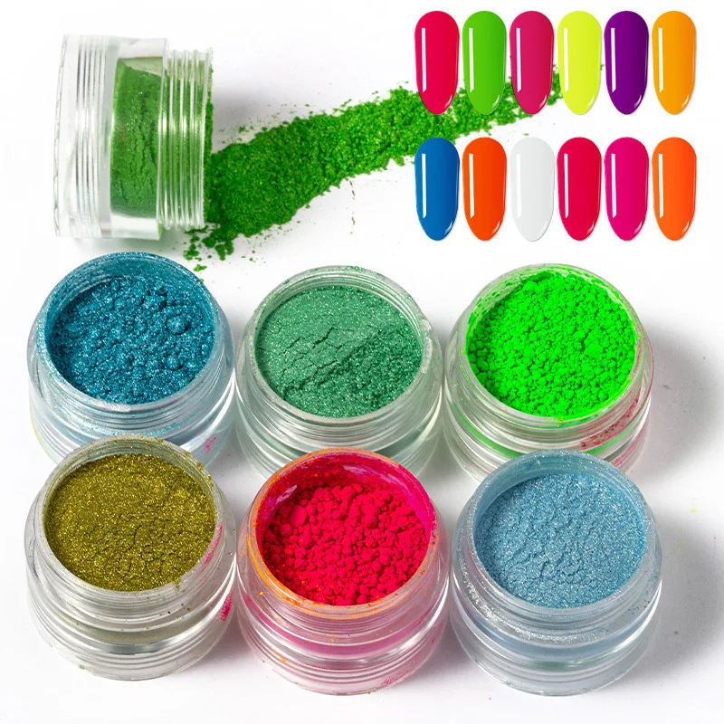 

6 Boxs/Set Neon Pigment Powder Nail Fluorescence Gradient Glitter Summer Shinny Dust Ombre DIY Nail Art Decor Manicure 1g/Box