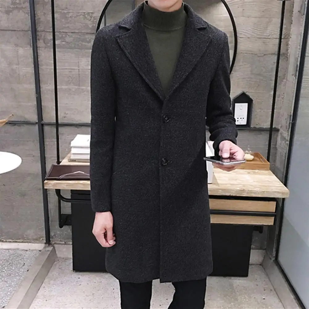 New Winter Woolen Coat Men Leisure Long Sections Coats Mens Pure Color Casual Fashion Jackets / Overcoat | Мужская одежда