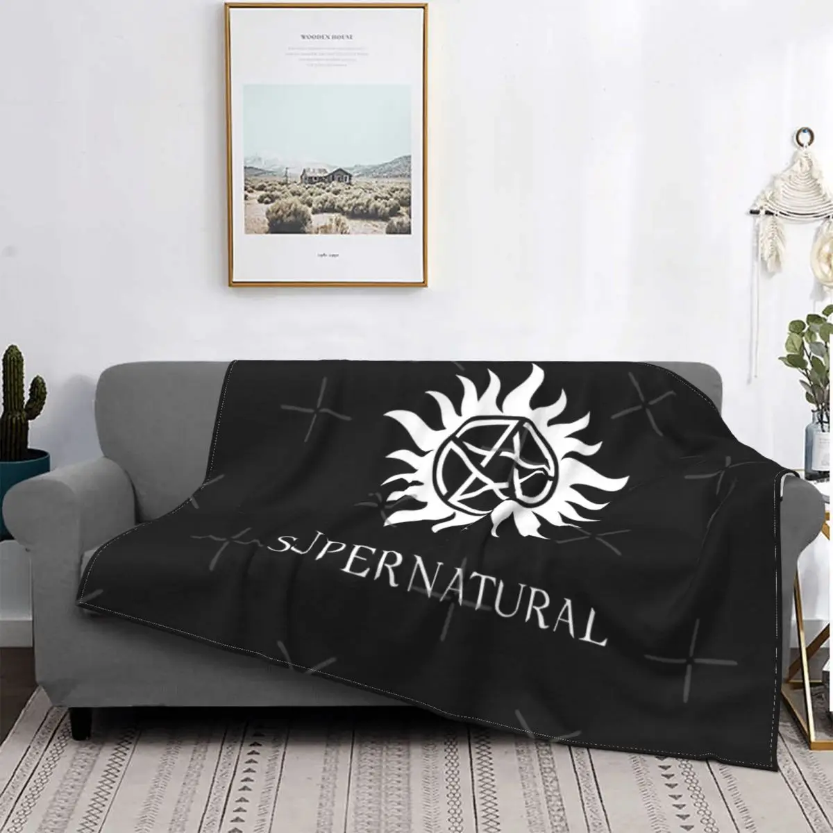 

Manta grande con logotipo Supernatural, colcha a cuadros para cama, sofá, manta de muselina a cuadros, 135